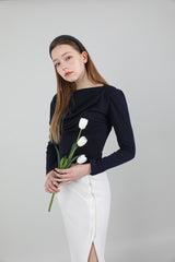 ドレープパフシャーリングTシャツ / Drape Puff Shirring T-shirt Navy