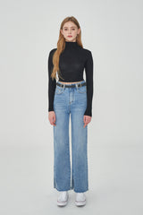 ワイドフィットベルトセットスリットデニムパンツ / SONG JI HYO, VIVIZ EUNHA, SISTAR HYRIN, EVERGLOW AISHA, NATURE LU, STAYC ISA, FROMIS_9 SAEROM WORNSEMI WIDE FIT BELT SET SLIT DENIM PANTS [6607]