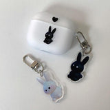 ブラックホワイトハーとラビットキーリング / Black White Heart Rabbit Keyring