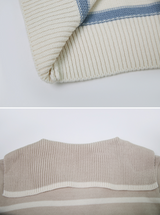 Sailor Collar Border Knit Cardigan (4color)