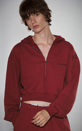 HAIF-ZIP HOODIE (CROP)_DARK RED