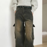 Riden Vintage Washed Pocket Denim Long Wide Pants