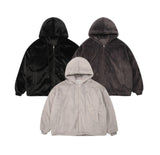オーバーフィットファーフードジップアップジャケット / Overfit Fur hooded zip-up jacket_3color