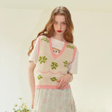 Flower Pattern Merino Wool Knit Vest (Yellow Green) (6681250562166)