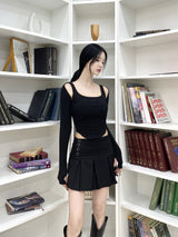 775. Sugar check black pleats mini sk (2color)