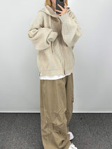 ウォームフーデッドニットジップアップ/Warm hooded knit zip-up