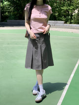 ハイロットベルトプリーツミディスカート/ Hirot Belt Pleated Midi Skirt