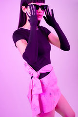 PINK COTTON TIE BELT MINI SKIRT (6624143081590)