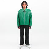 SINGLE LEATHER JACKET GREEN