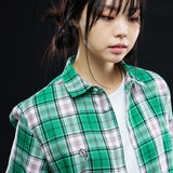 オーバーフィット格子縞チェックシャツ/OVERFIT PLAID CHECK SHIRT-GREEN+PINK
