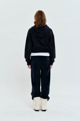 CHERRY ARCH LOGO CROP NAPPING HOODIE [DARK NAVY]