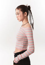 smooth off shoulder top - pink stripe