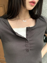 Thorton Half Button Basic Ribbed Short Sleeve T-shirt
