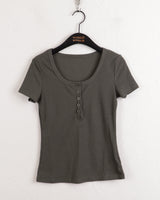 Thorton Half Button Basic Ribbed Short Sleeve T-shirt