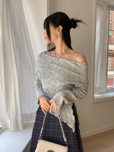 Lawton ribbed diagonal off-shoulder long sleeve knit