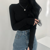ショートブラッシュドスパンウォーマーネックポーラーTシャツ
