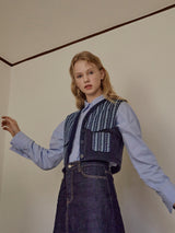 Denim Patched Fleece Vest (Blue)