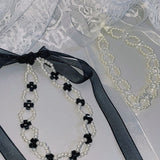 ミックスパールリボンタイチョーカー / mix pearl ribbon tie choker