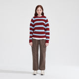 カシミアウールブレンドストライプニットプルオーバー/CASHEMERE WOOL BLENDED STRIPE KNIT PULL OVER_BURGUNDY