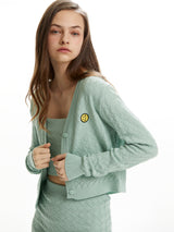 WEAVING PATTERN TUBE TOP CROP CARDIGAN SET MINT (6586543276150)