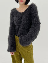 チャコールププVネックニット/Charcoal Pupu V-neck Knit