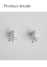 シルバーニットボールアンドリボンピアス/Silver knit ball and ribbon earring