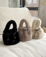 Lotu Fur Ribbon String Fur Tote Cross Shoulder Bag
