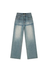 (Recycled) Distressed Denim Layered Wide Pants _ Blue