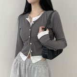 Kimbo Coloring Layered V-Neck Cropped Cardigan (4 colors)