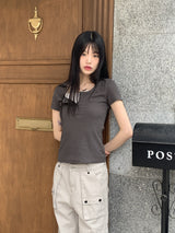 Thorton Half Button Basic Ribbed Short Sleeve T-shirt