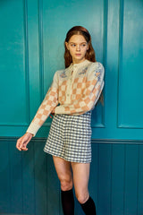 chess flower Jacquard 100%wool cardigan_honeysuckle (6655892029558)