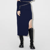 Side-off Midi Skirt [NAVY] (6638398046326)