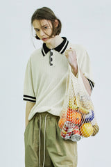カラーストライプ ピケニット Tシャツ / color stripe pique knit t-shirt cream
