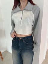 クロップハーフカラーニット/Crop Half Color Knit (2color)