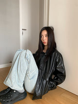 シャインブラックルーズレザージャケット