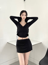 893. コタシャーリングスリットリボンミニスカート / 893. Cota shirring slit ribbon mini sk (2color)