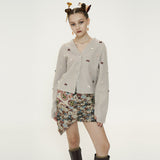 Finger Hole Ribbon Cardigan [Beige]