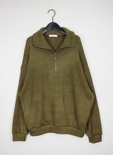 リブハーフジップアップニット/Ribbed Half Zip Up Knit (4color)