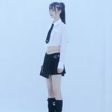 ネクタイチェーンクロップシャツ/0 1 necktie chain crop shirt - WHITE