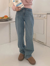 Mention napping light blue wide winter denim pants