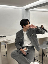 セミオーバーサイズチャイナセットアップデニムパンツ / LMN Semi-Oversized China Setup Denim Pants (Gray)