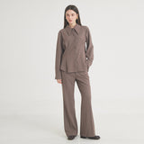 ウールストライプフレアパンツ / Wool Stripe Flare Pants (Brown)