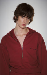 HAIF-ZIP HOODIE (CROP)_DARK RED