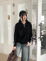 Gender eyelet strap long sleeve knit