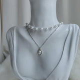 Elegant Layered Pearl Choker Necklace - Silver color