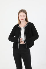 Tweed Wool Fur Jacket Black