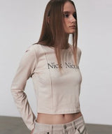 NICOLE ピンタック長袖クロップトップ