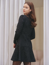 V-NECK FLARE TWEED ONEPIECE_BLACK (6638375272566)