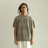 ブロックストライプ ハーフスリーブニット/BLOCK STRIPE HALF SLEEVE KNIT (KHAKI)