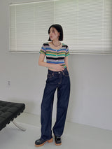 カラーショートスリーブカーディガン/Color short sleeve cardigan (2color)